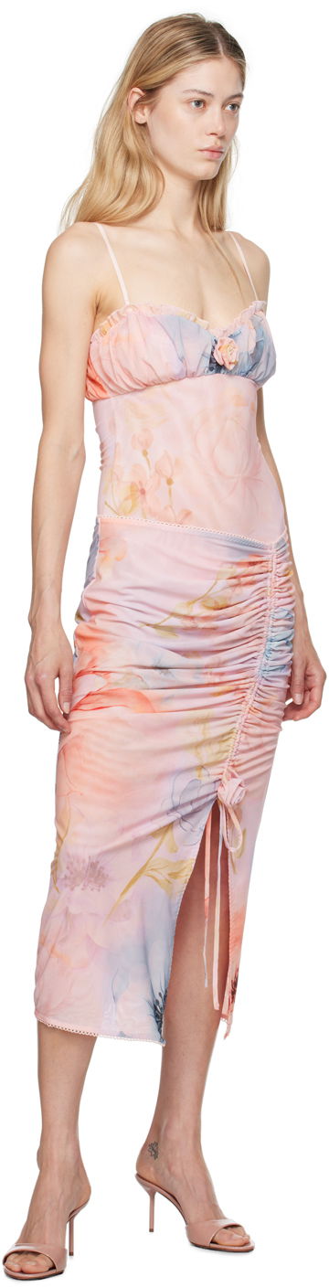 Bodi GUIZIO GUIZIO Adelpha Floral-Print Ruched Bodysuit Roza | P24D02K067, 4