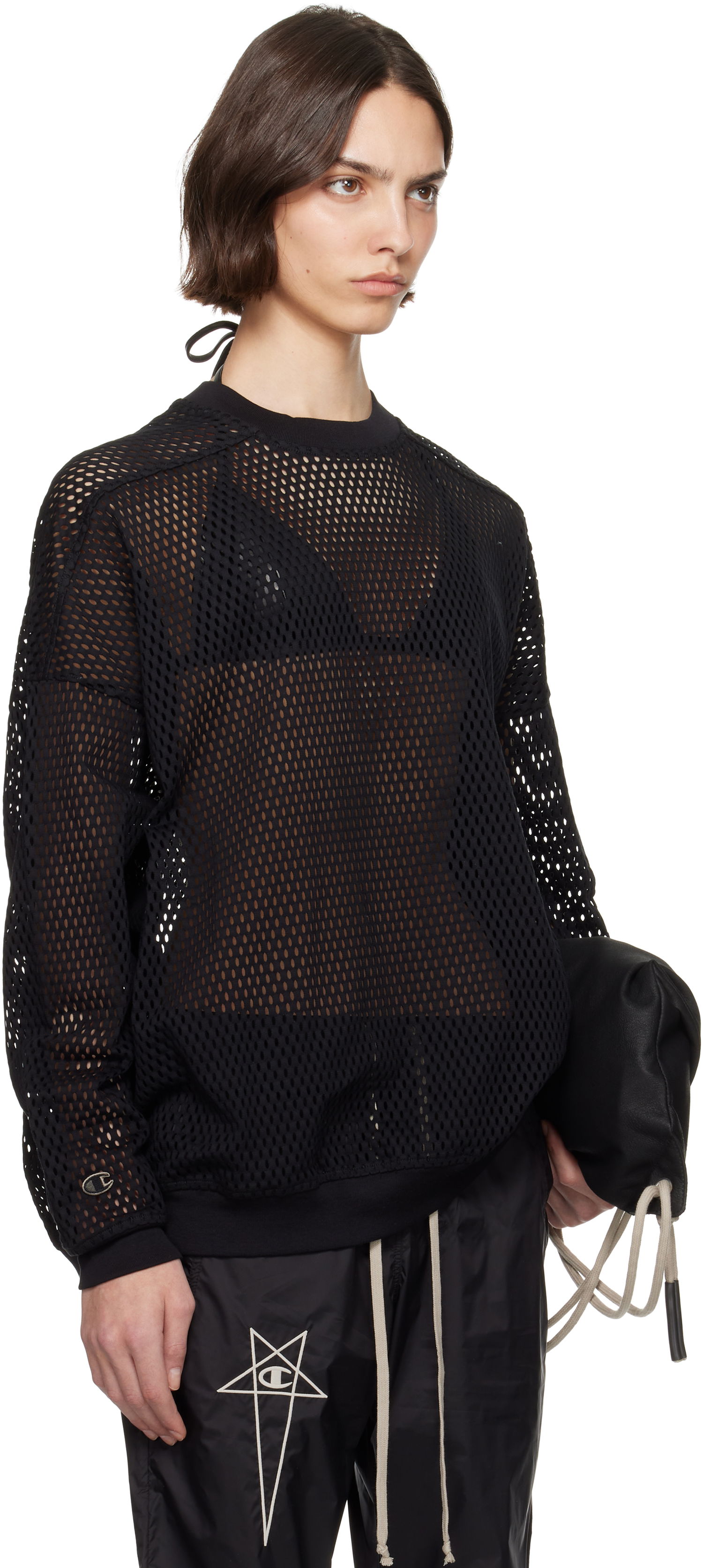 Pleteni pulover Rick Owens Rick Owens Champion Edition Jumbo Mesh Sweatshirt Črna | CW01E1670 CHONET, 1