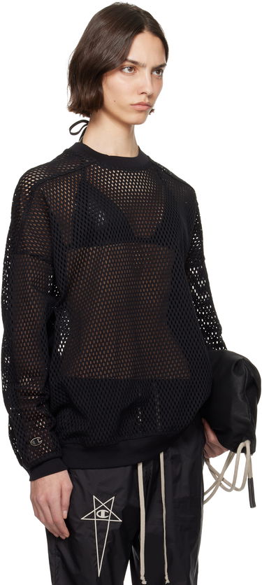 Pleteni pulover Rick Owens Rick Owens Champion Edition Jumbo Mesh Sweatshirt Črna | CW01E1670 CHONET, 1