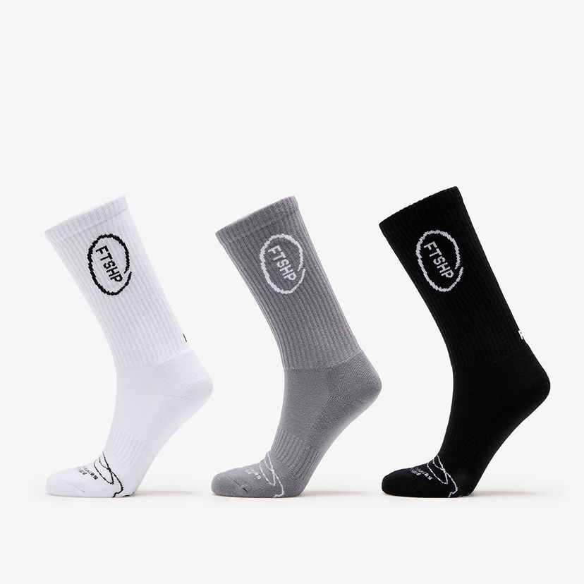 Nogavice Footshop High Crew Socks 3-Pack Black/ White/ Grey Večbarvna | FTSHP_369
