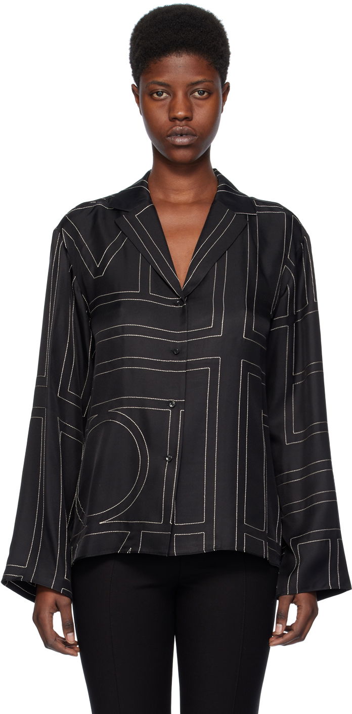 Srajce TOTEME Monogram Satin Shirt Črna | 213-755-707