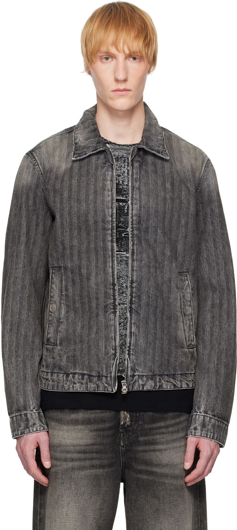 Bomber jakna Diesel Diesel D-Rohe Pinstripe Denim Jacket Siva | A13741-09L59-02