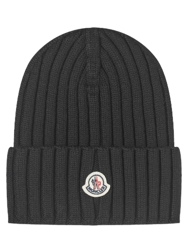 Klobuk Moncler Logo Beanie Hat Black Črna | 3B000-36-A9327-999