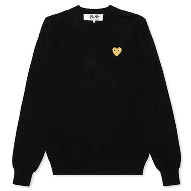 Pleteni pulover Comme des Garçons Play Heart V-Neck Sweater Črna | AZ-N048-051-1