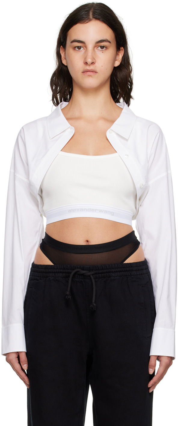 Srajce Alexander Wang Alexander Wang Layered Cropped Shirt Bela | 4WC4231417