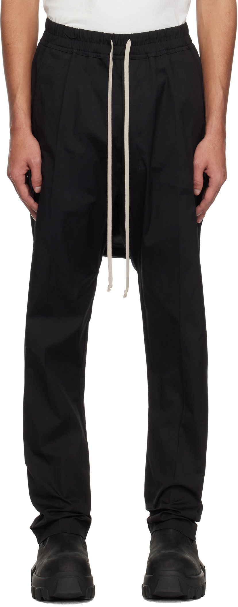 Hlače Rick Owens Rick Owens Hollywood Drawstring Long Trousers Črna | RR01E5380 TE