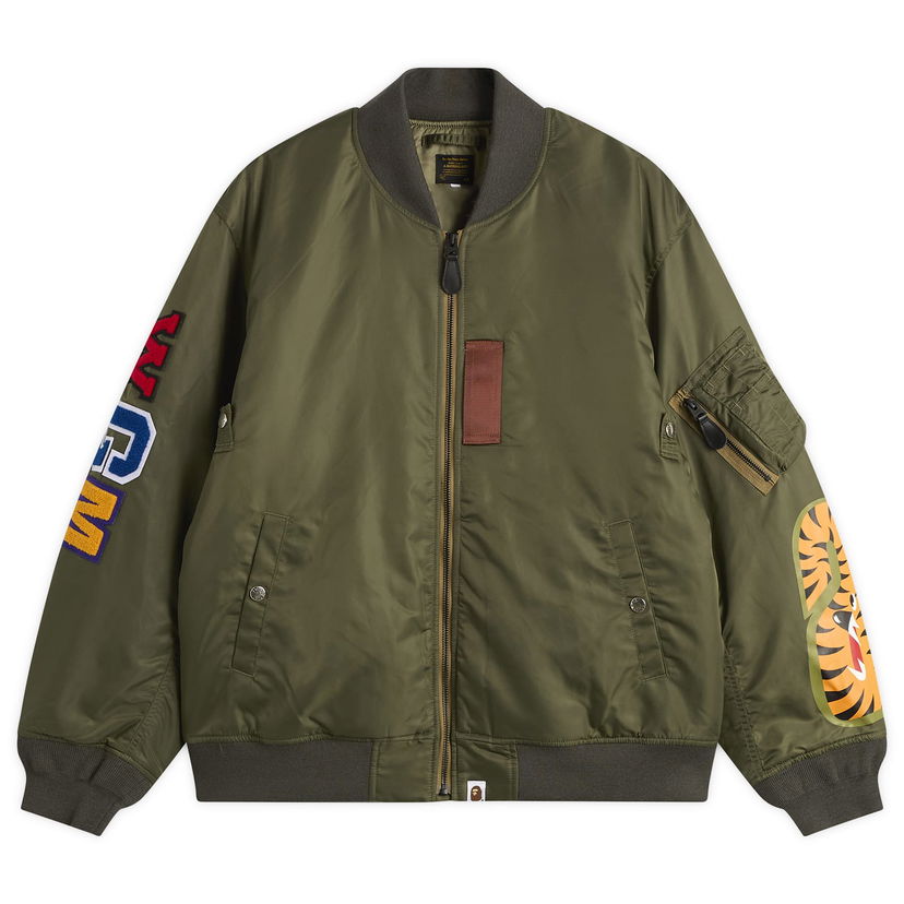 Bomber jakna BAPE Shark MA-1 Bomber Jacket with Tiger Graphic and Letter Patches Zelena | 001HJL801003M-ODR