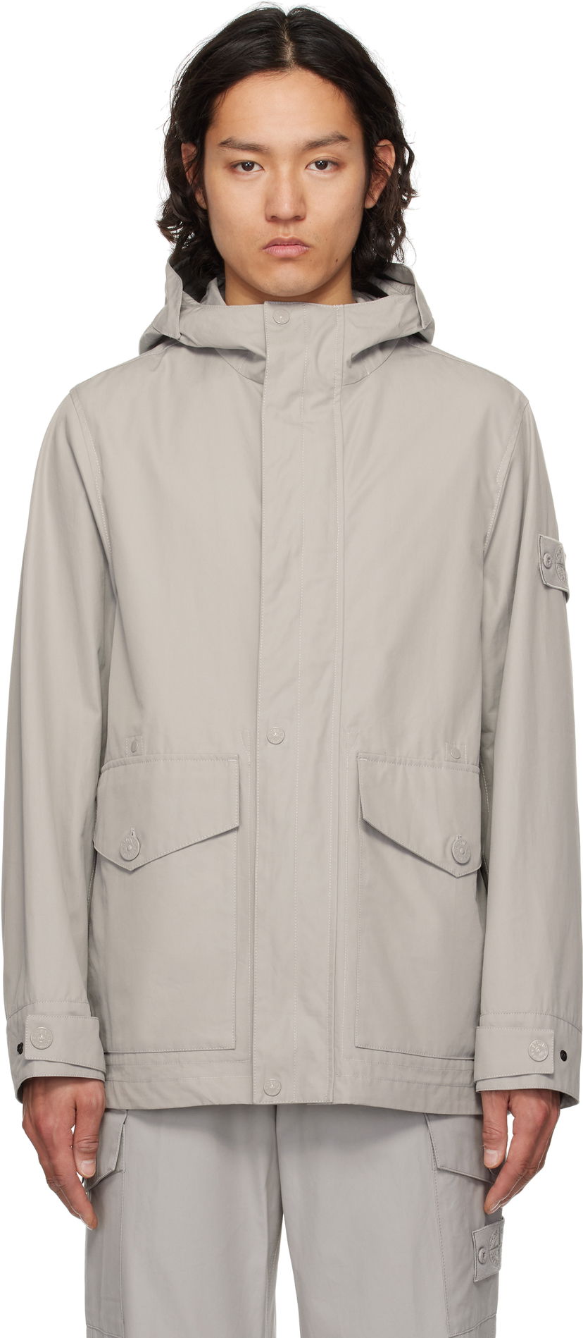 Dežni plašč Stone Island Stone Island Weatherproof Cotton Canvas Hooded Jacket Siva | K1S15 4100035 S00F1