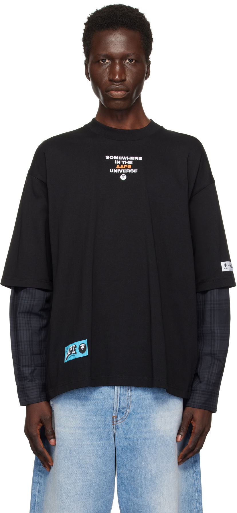 Majica AAPE by A Bathing Ape AAPE by A Bathing Ape Faux Layered Long Sleeve T-Shirt Črna | AAPLTM1570XXNBKX
