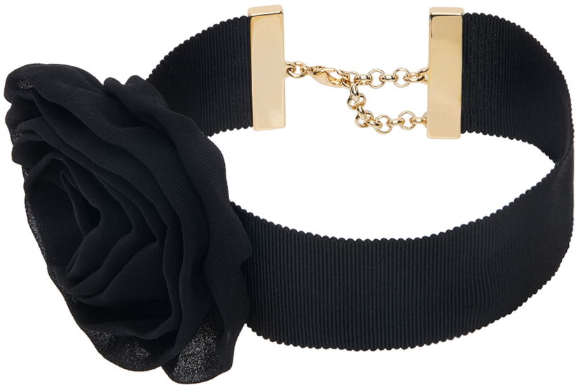 Ogrlica Blumarine Rose Detail Grosgrain Choker Črna | A422W267A