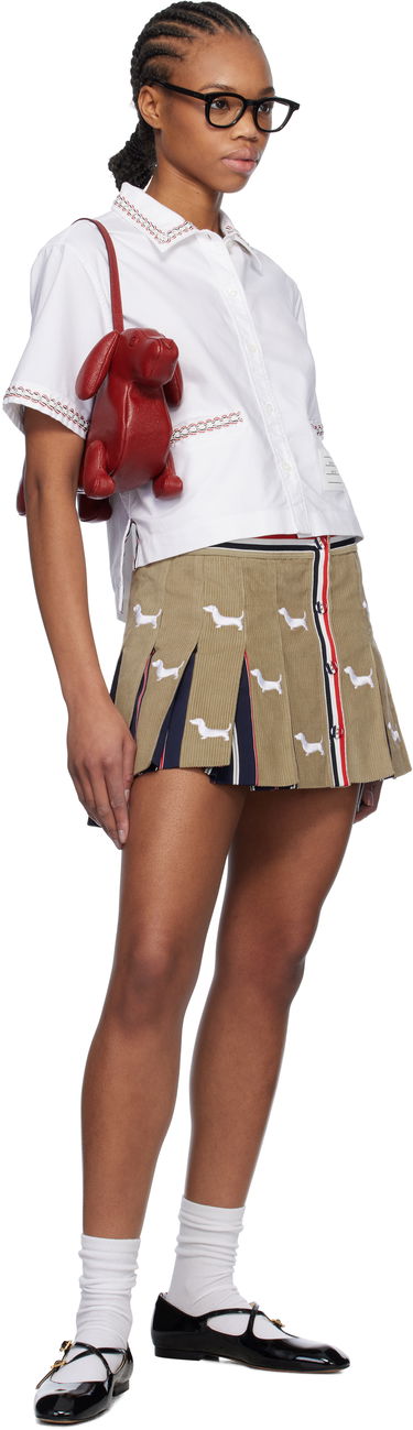 Krila Thom Browne Thom Browne Hector Button Front Pleated Miniskirt Bež | FGCA20E-E1227, 3