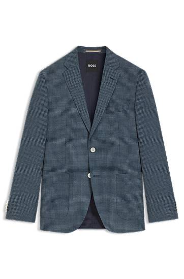 Jakna BOSS Regular-Fit Patterned Wool-Blend Blazer Modra | 50545859