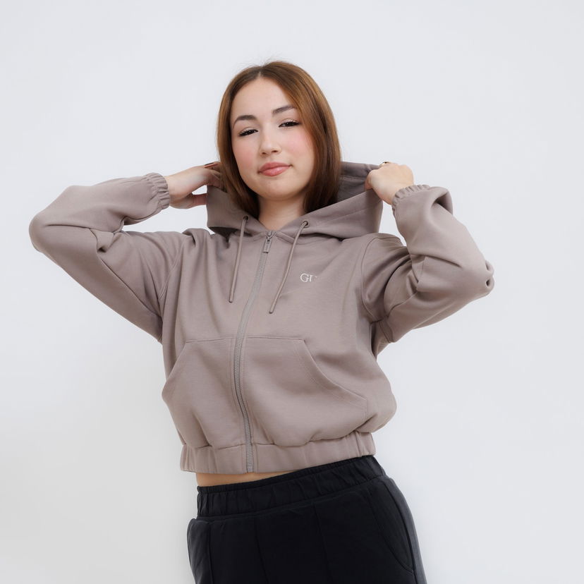Pulover GUESS Guess Roberta Full Zip Cropped Hoodie Rjava | V5RQ20KC3D2-A120