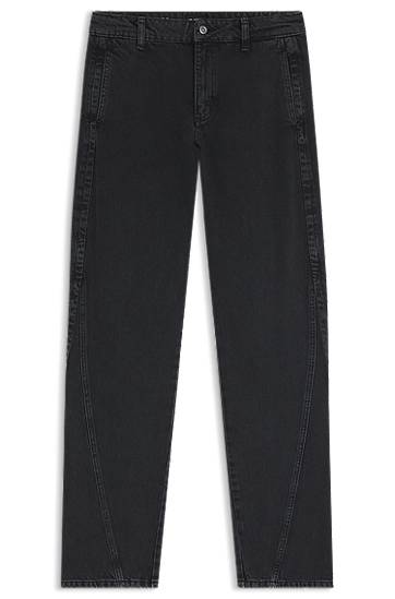Kavbojke BOSS Barrel-Leg Soft-Touch Denim Jeans Črna | 50542561