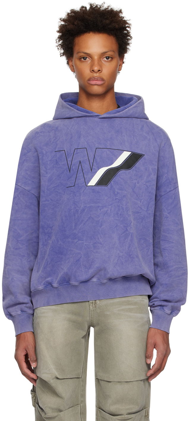 Pulover We11done Wave Line Graphic Print Hoodie Lila | WD-TH3-22-708-U-NV