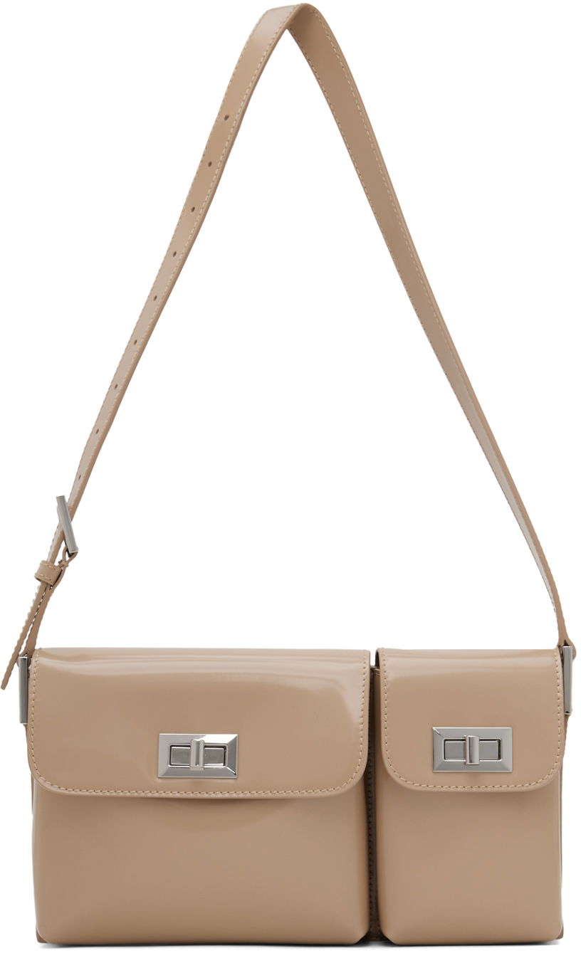 Torba za čez ramo BY FAR Double Pocket Shoulder Bag Bež | 23PFBLYSTPWMED