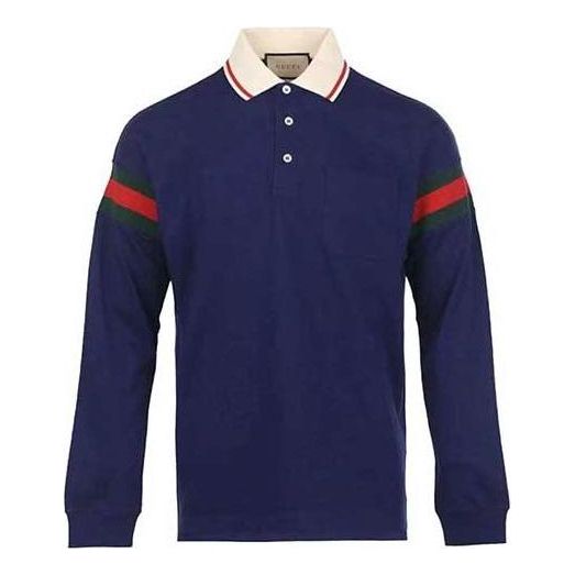 Polo majica Gucci Gucci Jersey Polo with Stripes Modra | 715268-XJETR-4030