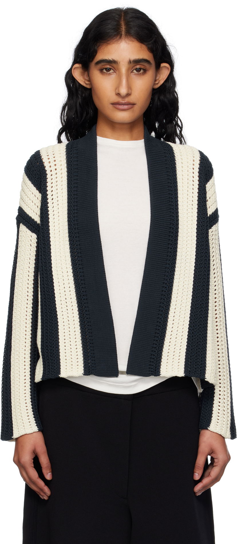 Pleteni pulover Max Mara Weekend Max Mara Striped Open Cardigan Mornarica | 2515341012600