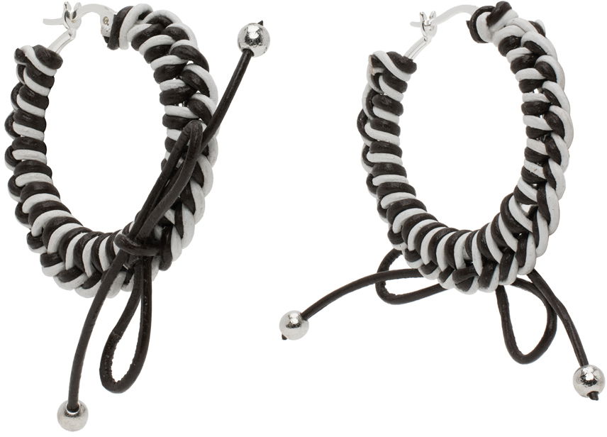 Uhani Chopova Lowena Nimbus Mini Hoop Earrings with Leather Braid Črna | 6510, 1