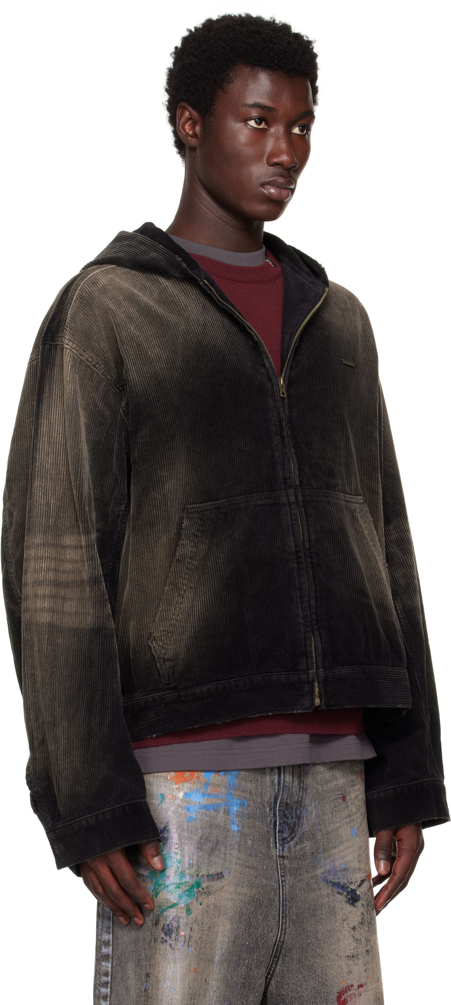 Jakna We11done We11done Vintage Wash Corduroy Zip-Up Hoodie Črna | WD-DJ2-25-318-U-BK, 1