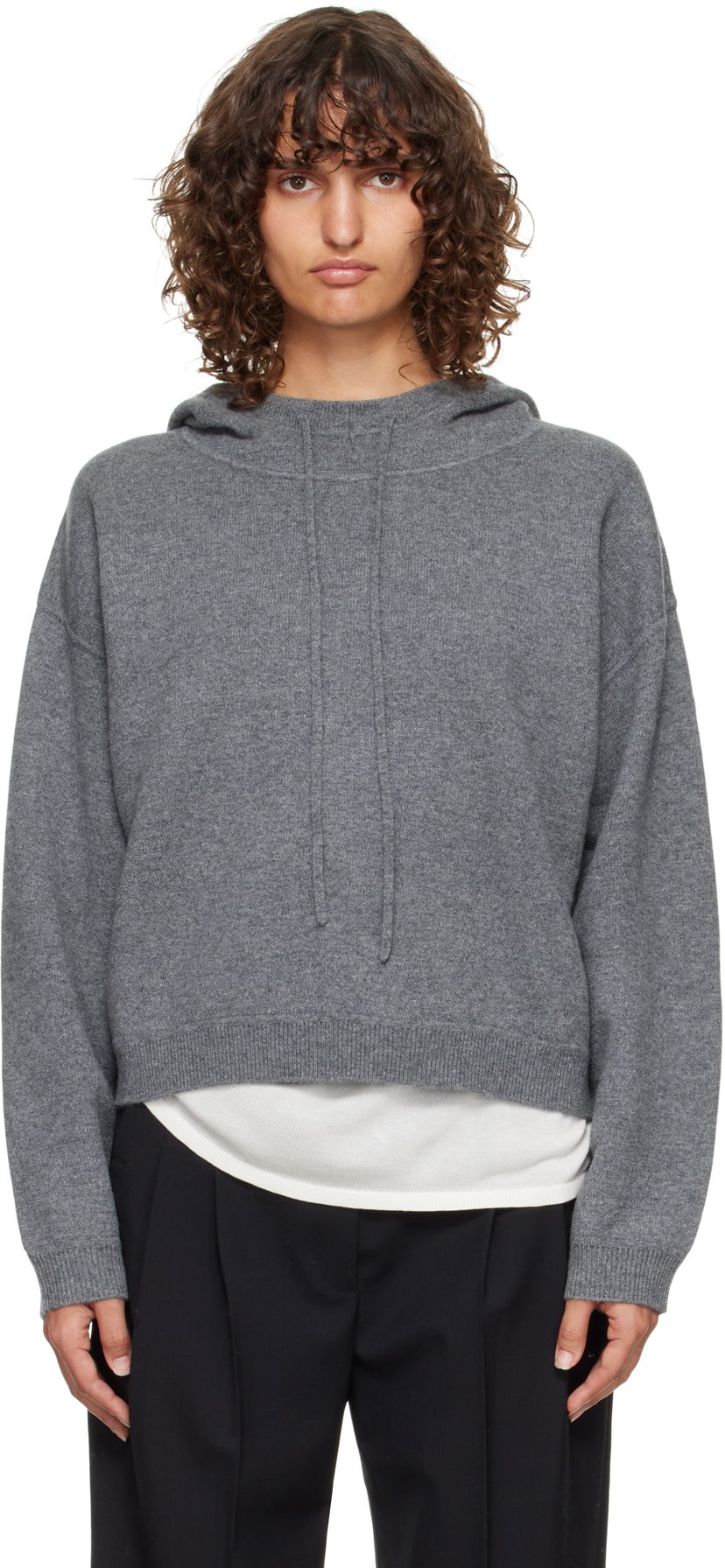 Pulover Loulou de Saison Loulou de Saison Sarla Cashmere Cropped Hoodie Siva | SARLA LDS