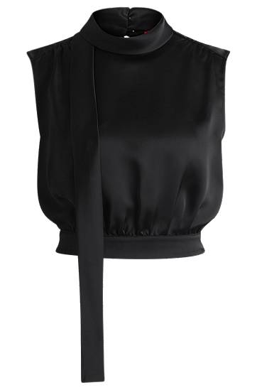 Majica brez rokavov BOSS Satin Sleeveless Tie-Neck Blouse Črna | 50530475, 0