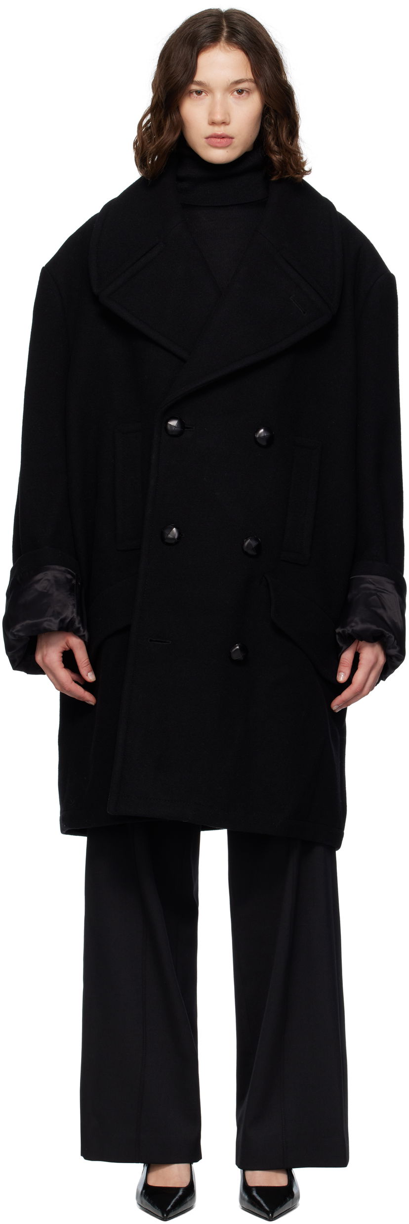 Plašči Maison Margiela MM6 Maison Margiela Wool Felt Double-Breasted Coat Črna | S52AA0195 M35469