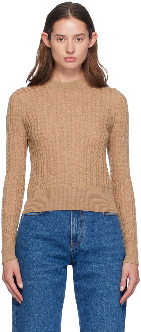 Pleteni pulover AMI Paris Beige Cable Knit Sweater Bež | FKS013.KN0013