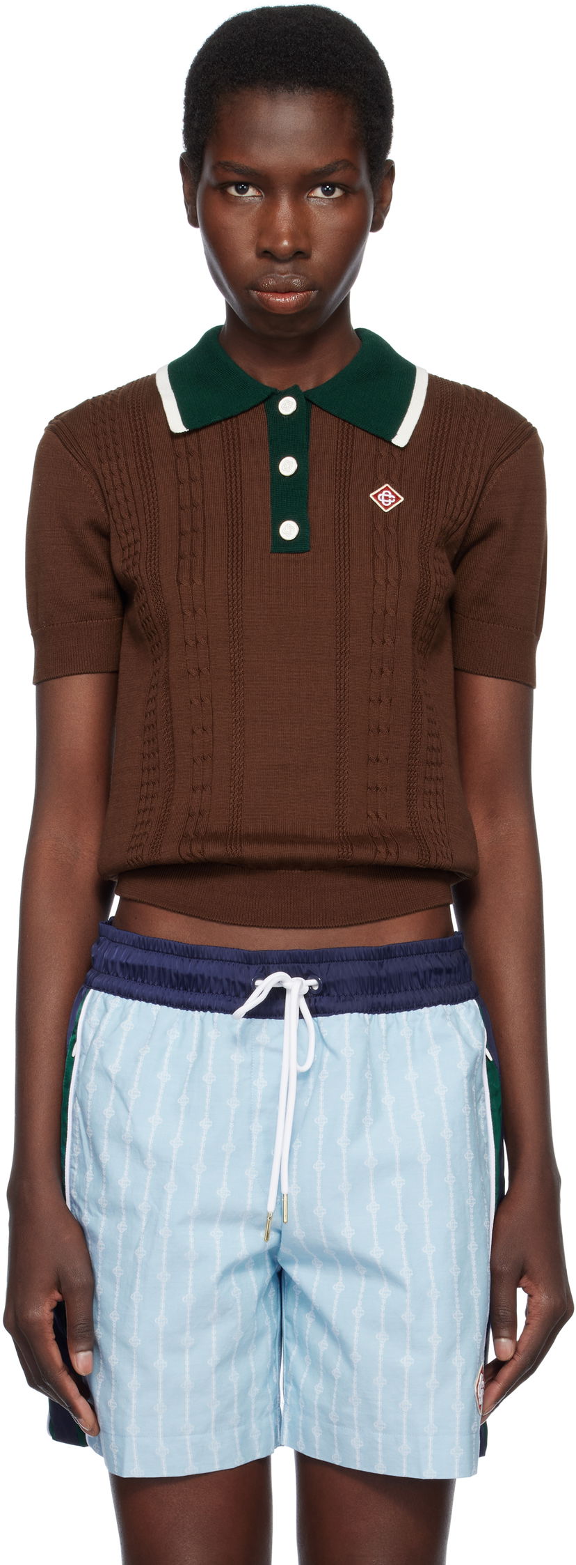Polo majica Casablanca Casablanca Cable Knit Polo Rjava | WS25-KW-948-01