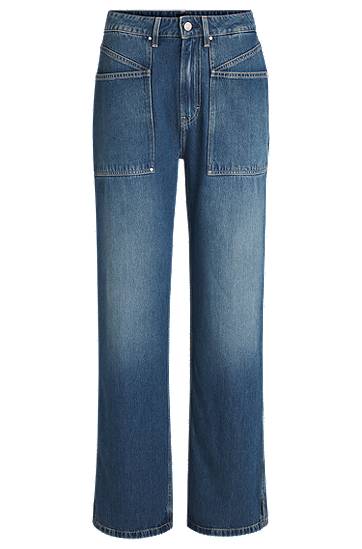 Kavbojke BOSS Wide-Leg Fluid Denim Jeans Modra | 50529919