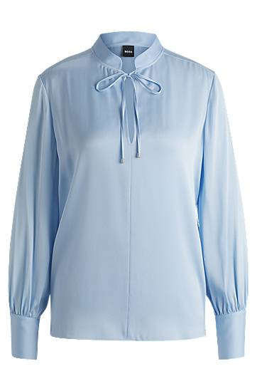 Srajce BOSS Relaxed Fit Stretch Silk Blouse with Keyhole Neckline Modra | 50538492