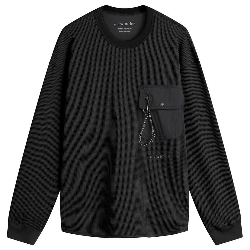 Majica and wander Longsleeve Waffle T-Shirt with Pocket, Size Small Črna | 5745984084-010