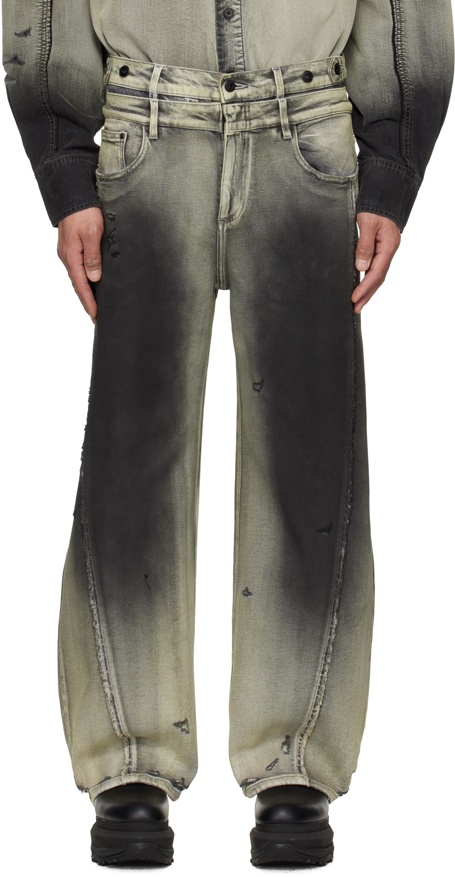 Kavbojke Feng Chen Wang Feng Chen Wang Gradient Deconstruction Washed Jeans Siva | FUS19TR06, 0