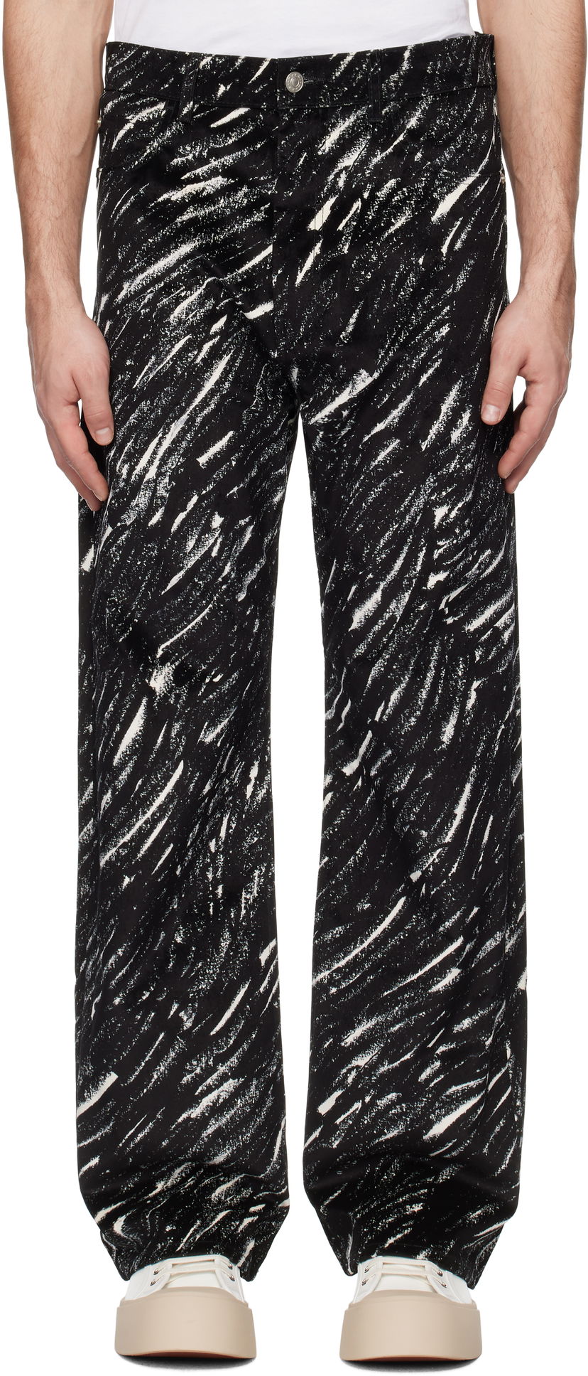 Kavbojke Marni Marni Flocked Denim Wide-Leg Jeans Črna | PUJU0021A0 UTC432