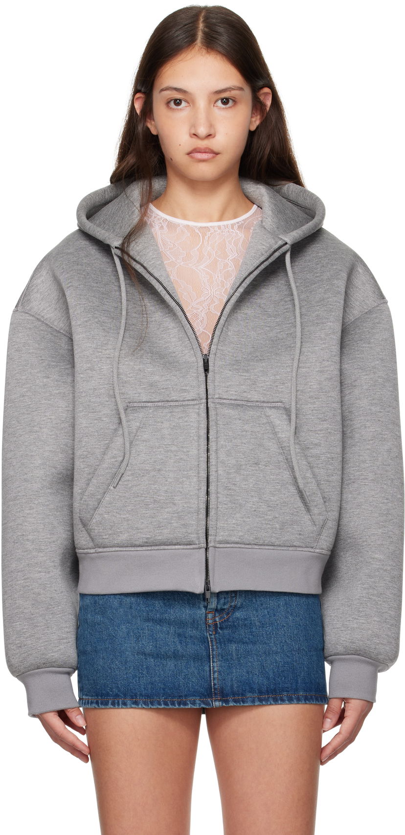 Pulover WARDROBE.NYC WARDROBE.NYC Bonded Zip-Up Hoodie Siva | W1093F24BJ