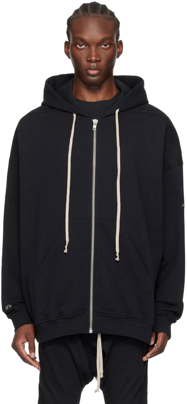 Pulover Rick Owens Oversized Zip Hoodie Črna | CM01D0463 CHFE