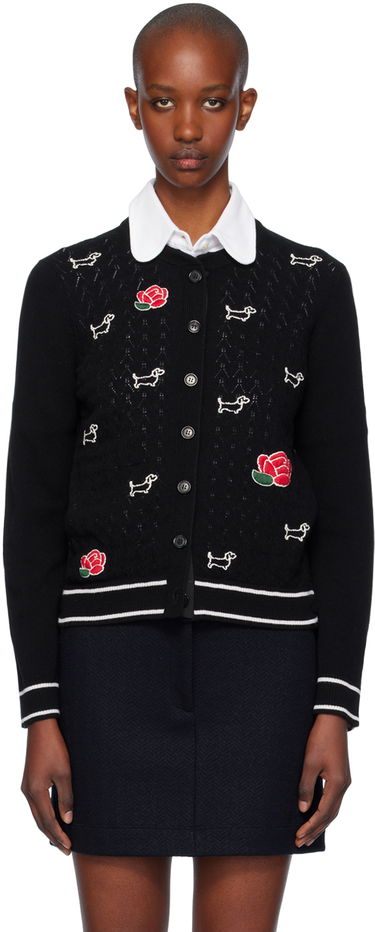 Pleteni pulover Thom Browne Thom Browne Pointelle Hector & Rose Cardigan Črna | FKC604E-Y1029, 0
