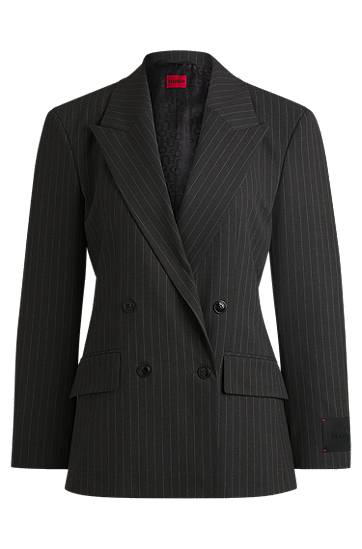 Jakna BOSS Pinstripe Double-Breasted Stretch Blazer Črna | 50530987