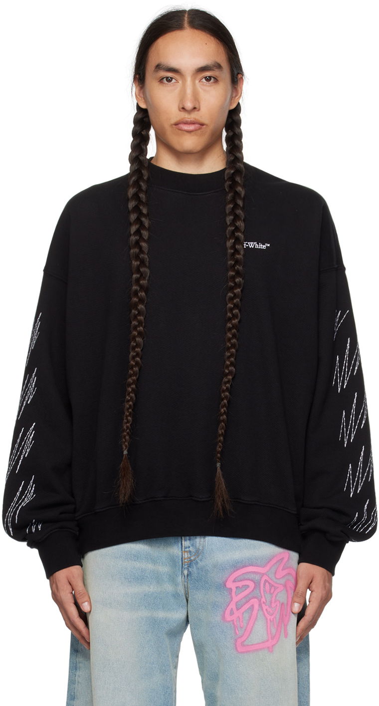 Pulover Off-White Black Stitch Diag Sweatshirt Črna | OMBA054F23FLE0181001