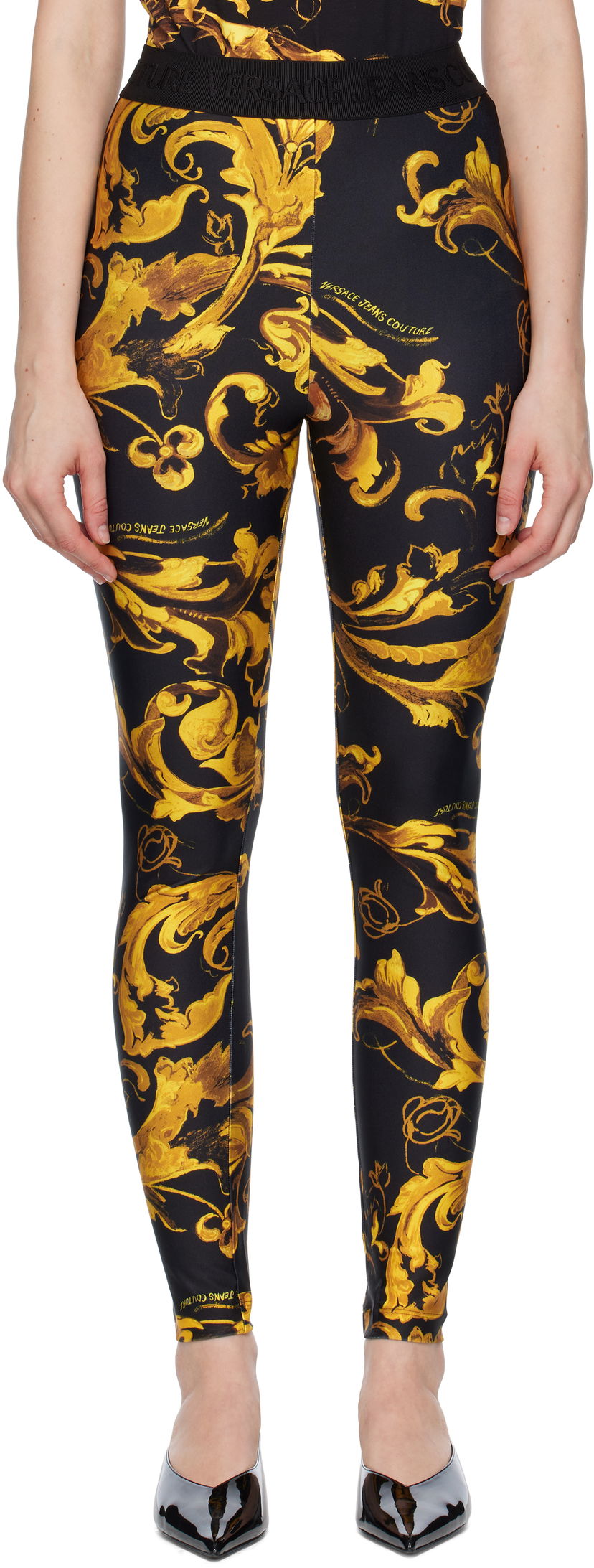 Pajkice Versace Versace Jeans Couture Barocco Lycra Leggings Črna | E79HAC101_EJS501