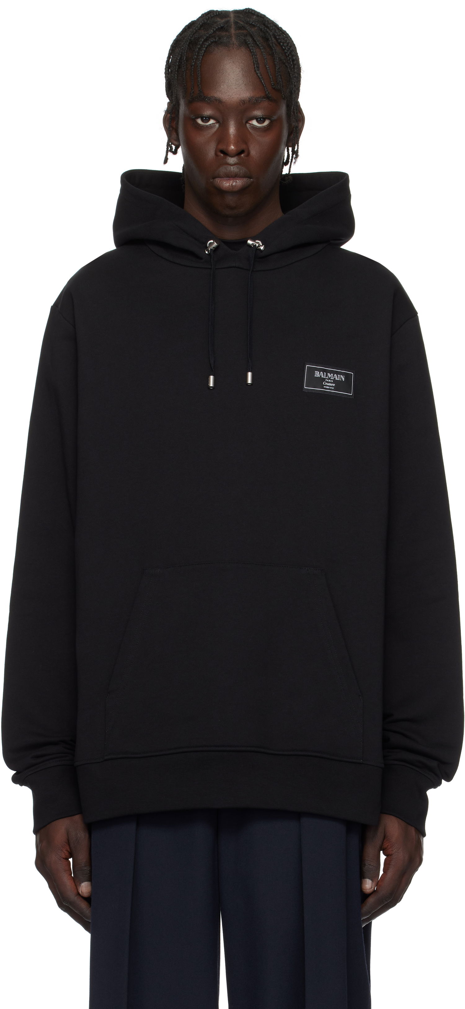 Pulover Balmain Couture Label Black Hoodie Črna | EH1JT047BC91, 0