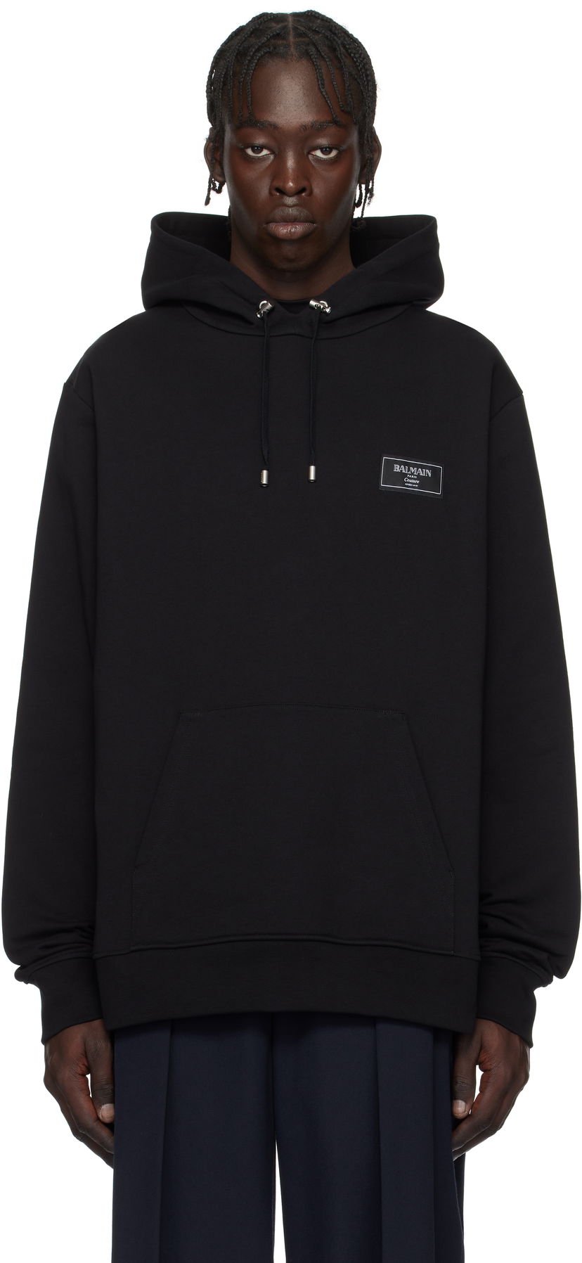 Pulover Balmain Couture Label Black Hoodie Črna | EH1JT047BC91