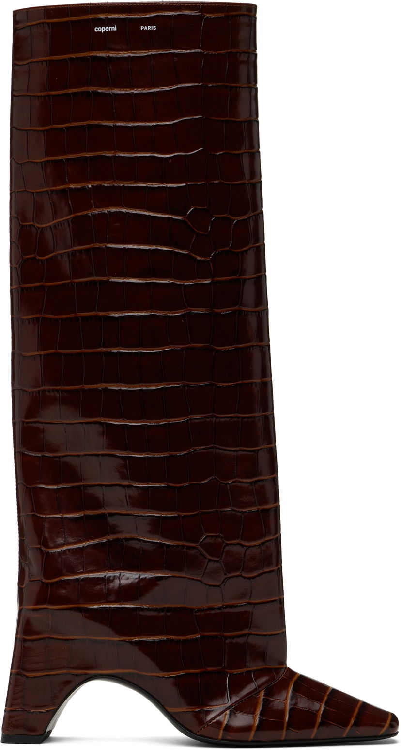 Nega čevljev Coperni Coperni Croco Bridge Tall Boots Rjava | COPSH03F6032