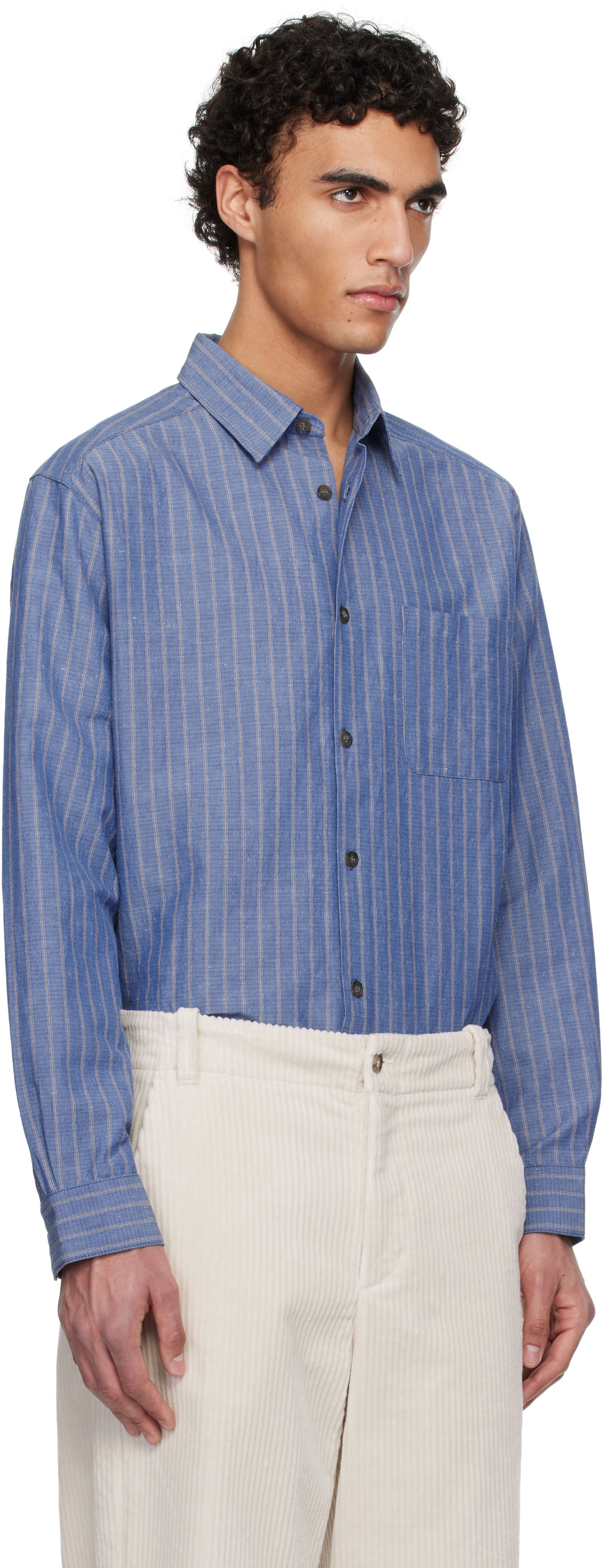 Srajce A.P.C. A.P.C. Striped Button-Down Shirt Modra | COHFW-H12532, 1