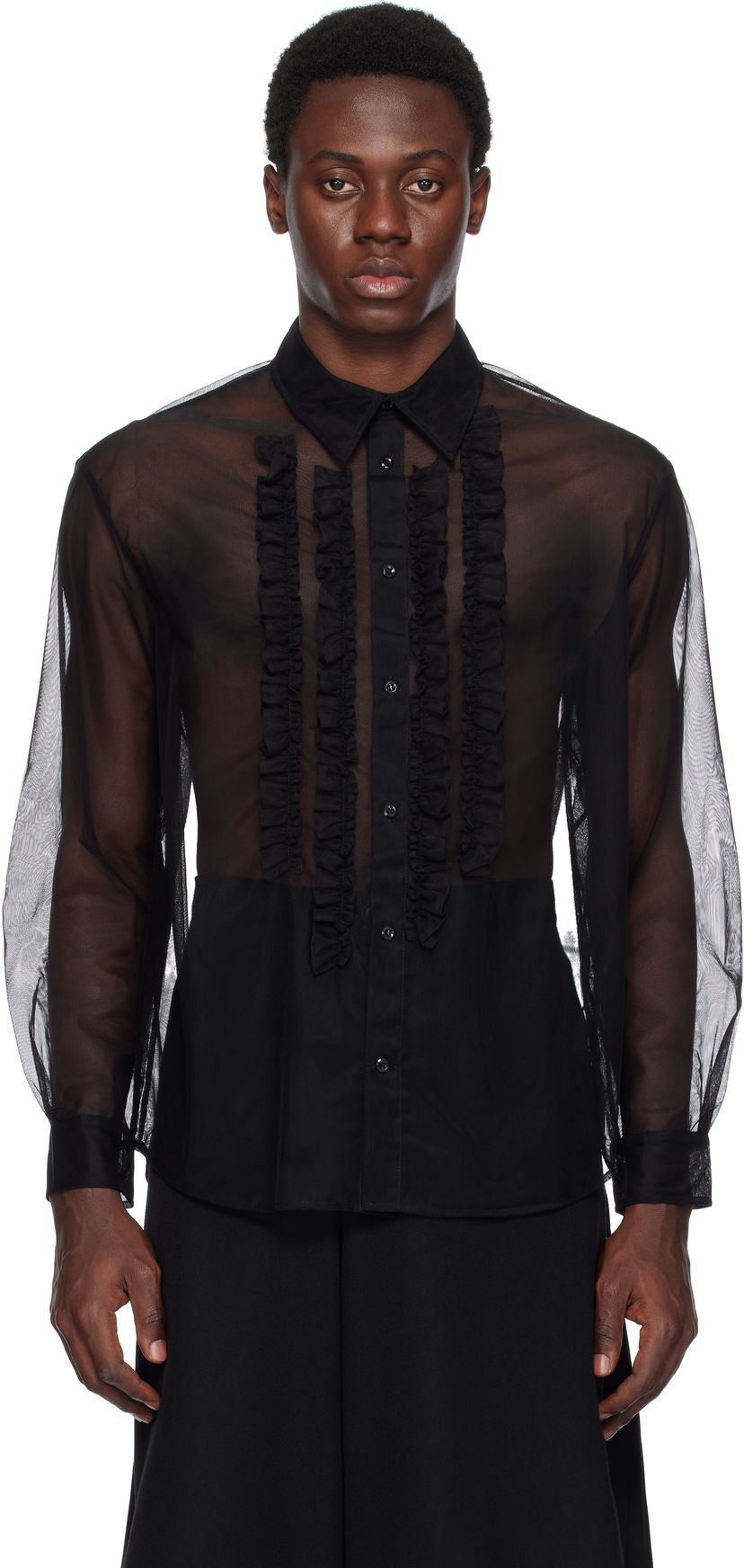 Srajce Simone Rocha Simone Rocha Sheer Ruffle Bib Shirt Črna | 5241 0069