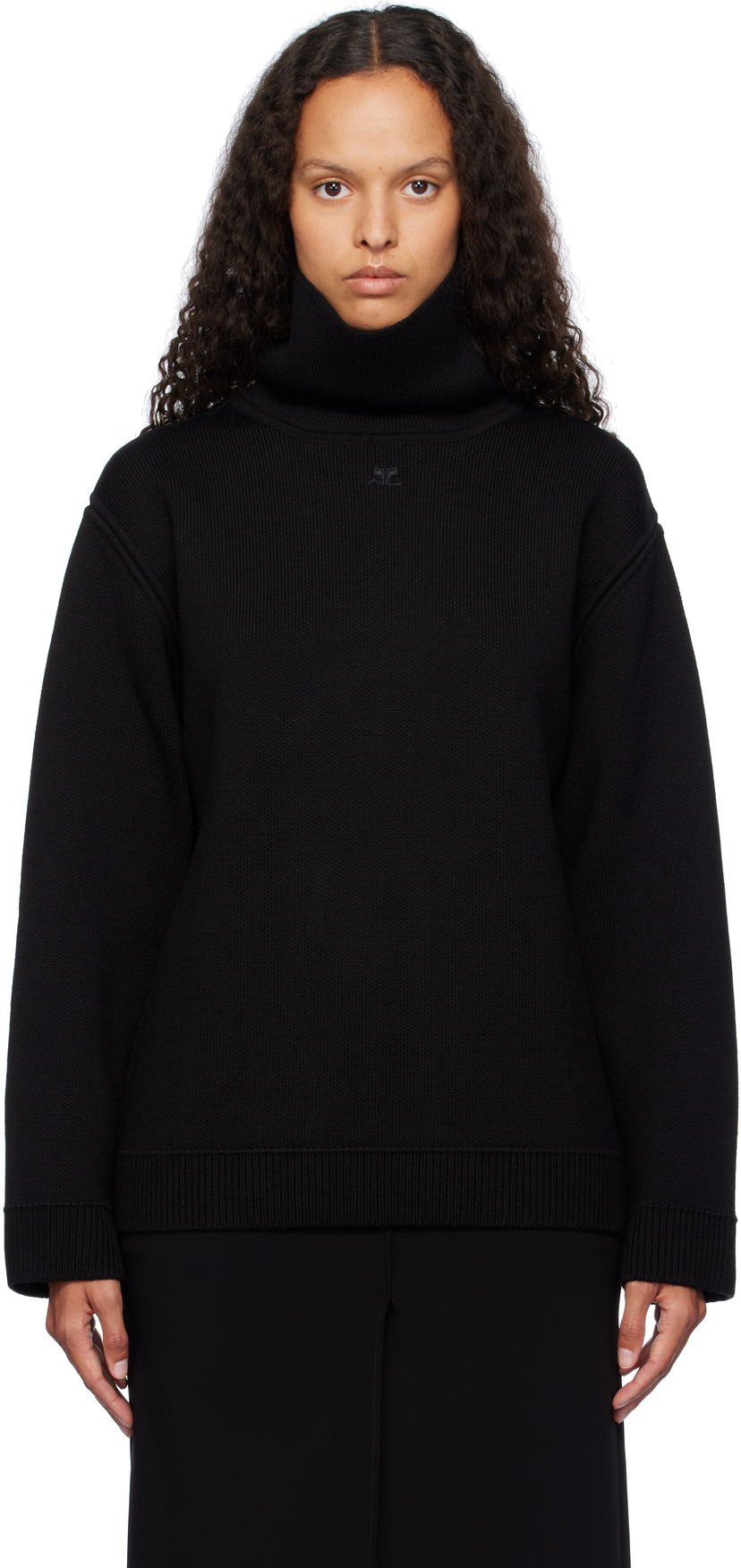 Pleteni pulover Courrèges Oversized Mockneck Knit Sweater Črna | 424MPU198FI0036
