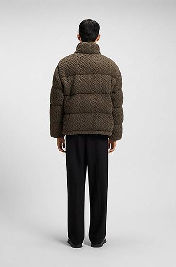 Puhovka BOSS Puffer jacket with stand-up collar and cable-knit structure Zelena | 50546560, 1