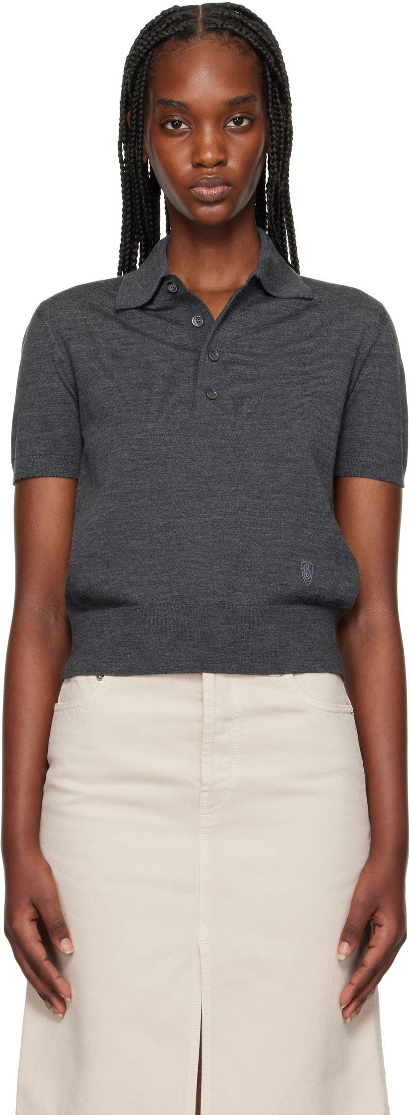 Polo majica Burberry Burberry Cropped Wool Polo Siva | 8102096