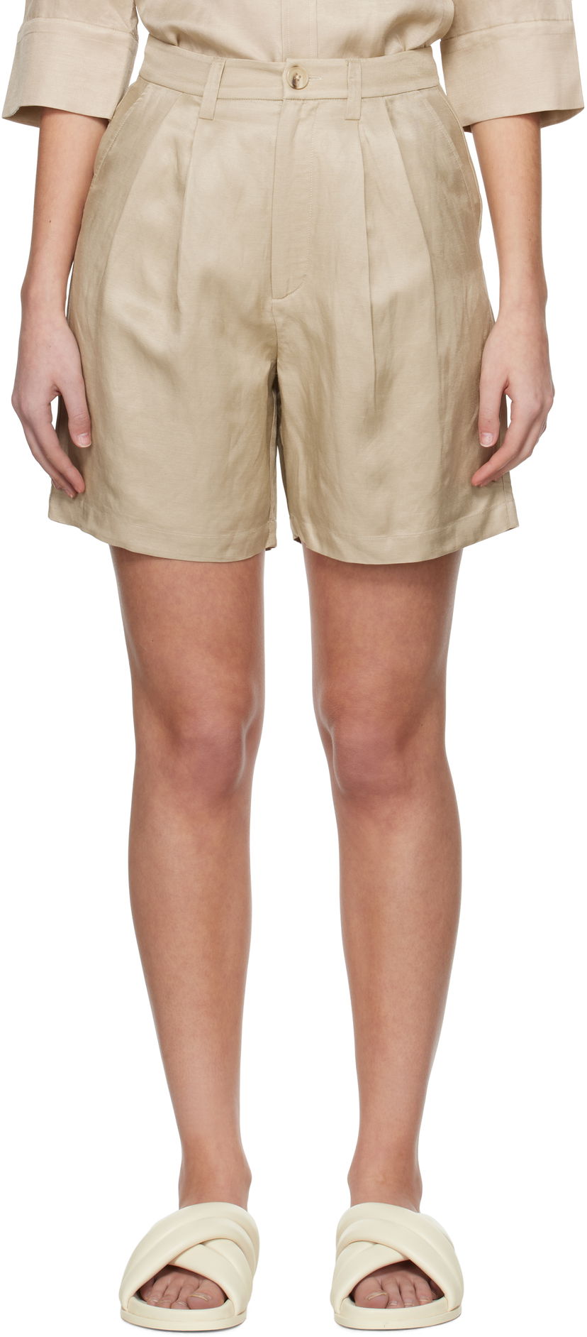 Kratke hlače Anine Bing Anine Bing Carrie Pleated Linen Shorts Bež | A-05-9356-OMA10