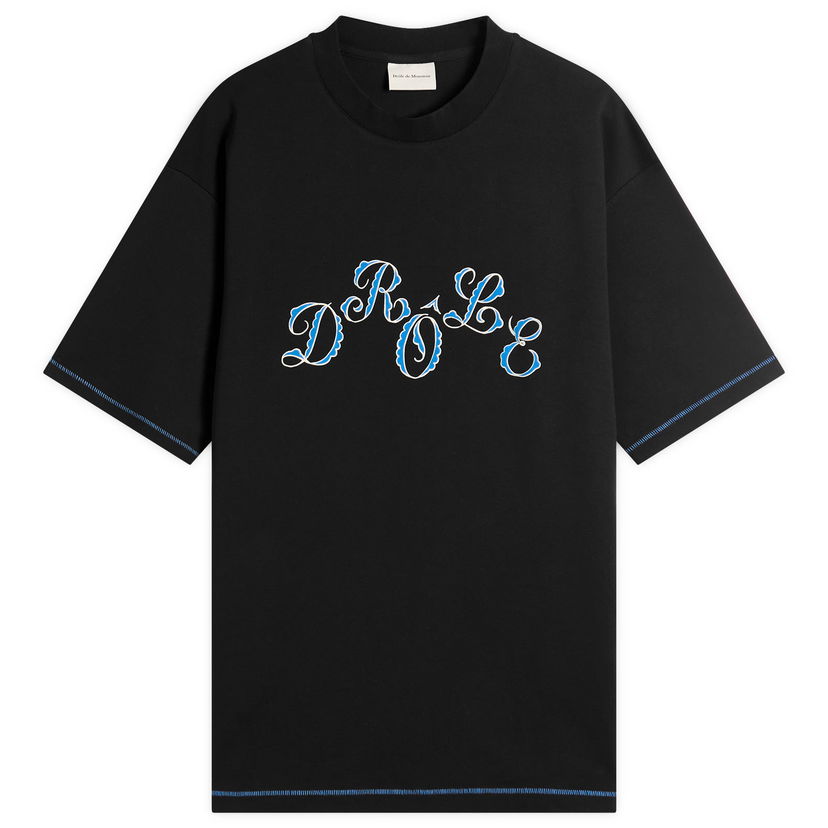 Majica Drôle de Monsieur Stagger Logo T-Shirt, Size Large Črna | H-TS264-CO002-BL